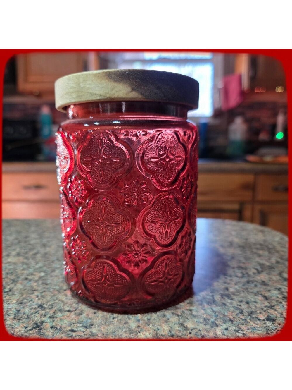 NIB Textured Colored Glass Jar Airtight Wooden Lid, 24 Fl Oz Container 1 Piece - Picture 5 of 15